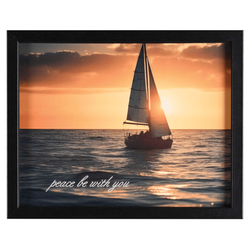Serene Nautical Art - Peace Be With You Framed Wall Décor 14X11