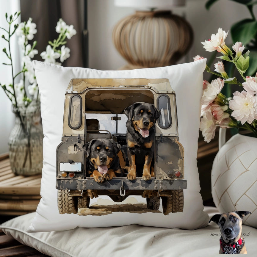 Rottweiler Land Rover Pillow